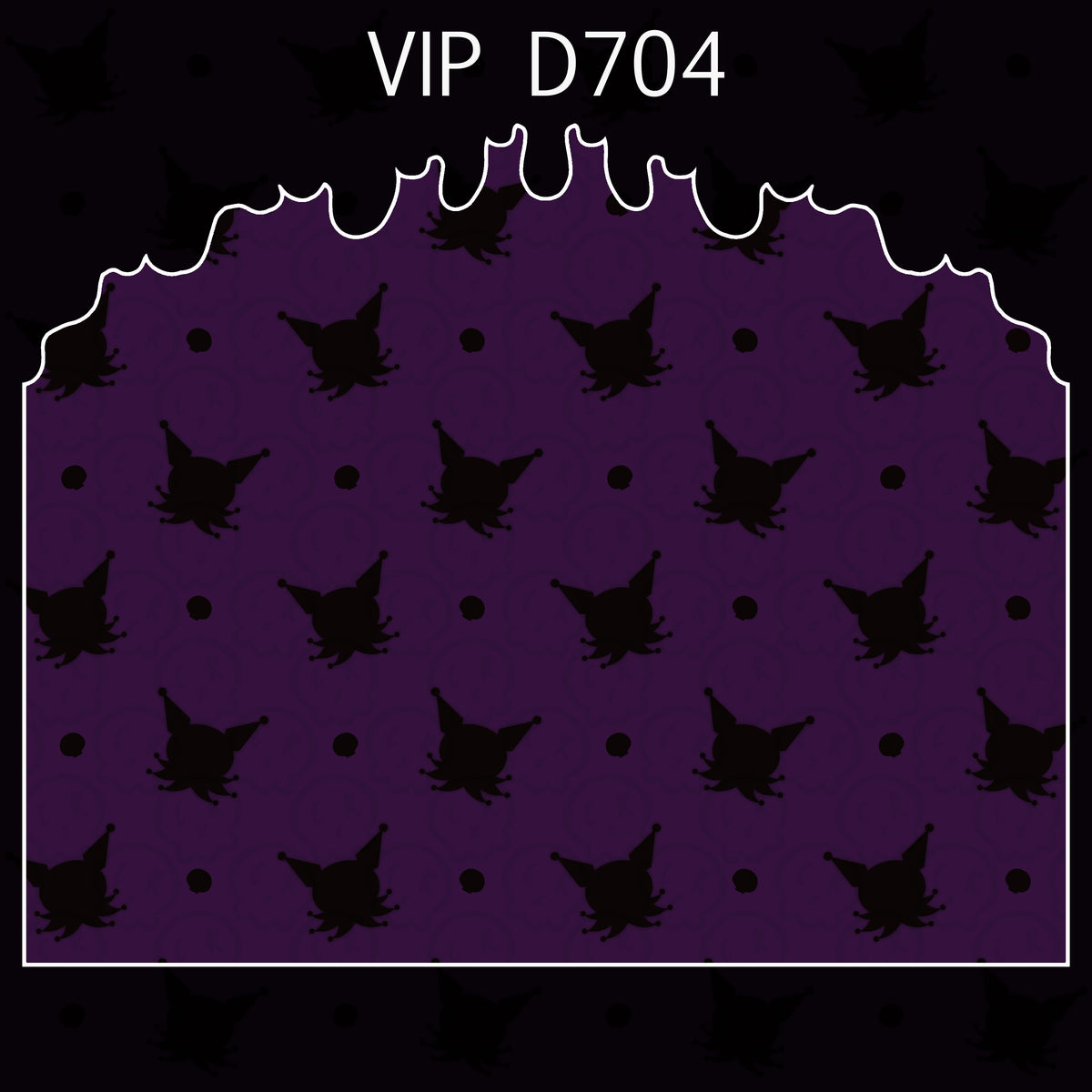 Purple patterned design with black shapes and 'VIP D704' text on a dark background